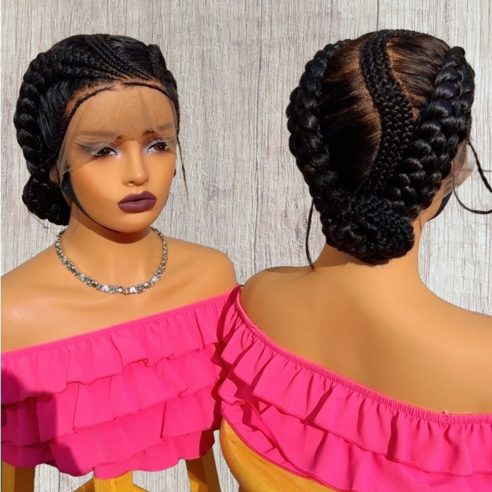 Elegant Black Braided Wig Fill Lavender Human Hair Wig
